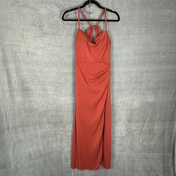 Azazie Dresses & Skirts - Azazie Dress Womens A4 Rust Maxi Sleeveless Gown Wedding Bridesmaid Slit Keyhole